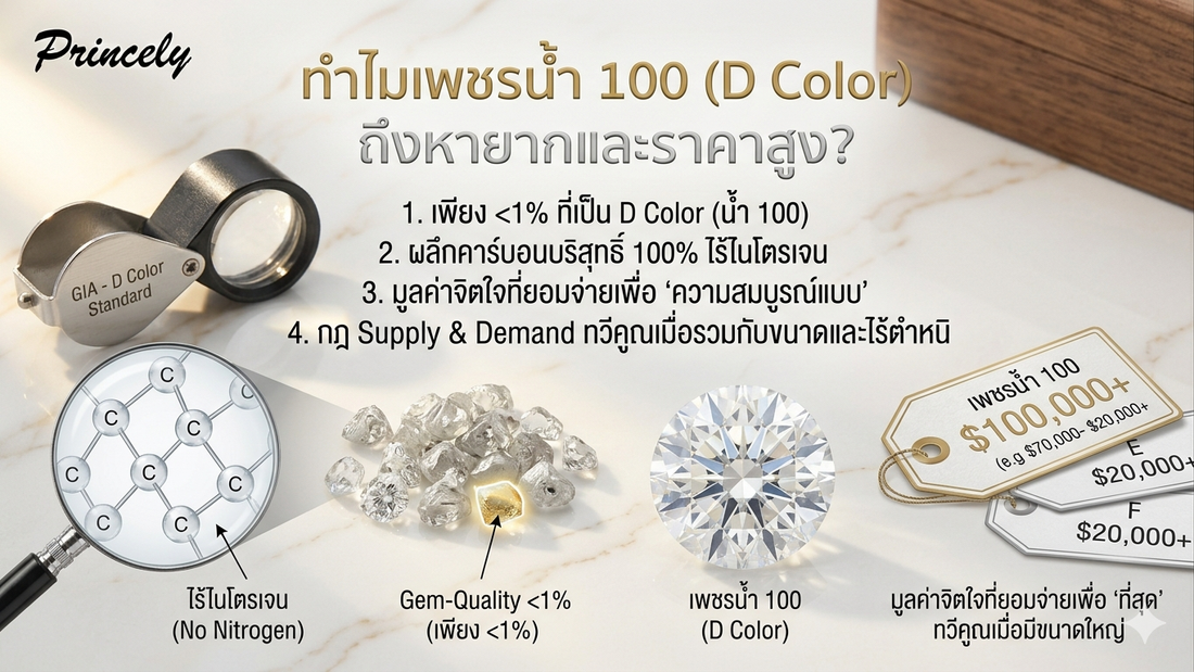 เพชร "น้ำ 100" (D Color) ทำไมถึงหายากและราคากระโดด?