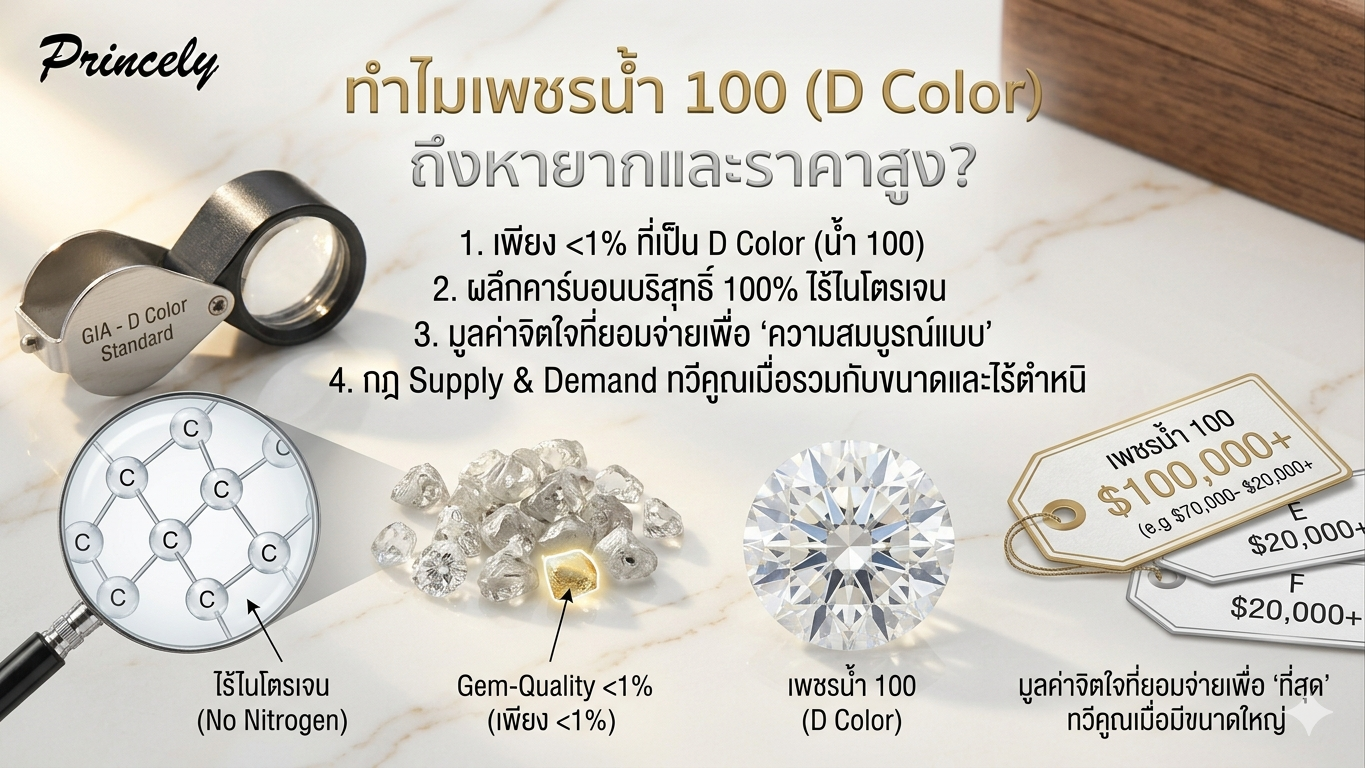 เพชร "น้ำ 100" (D Color) ทำไมถึงหายากและราคากระโดด?