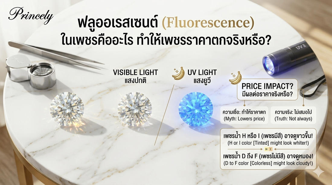 ฟลูออเรสเซนต์ (Fluorescence) ในเพชรคืออะไร ทำให้เพชรราคาตกจริงหรือ?