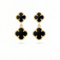 ต่างหูโคลเวอร์ประดับหินแบล็กโอนิกซ์ (Black Onyx) ทองคำแท้