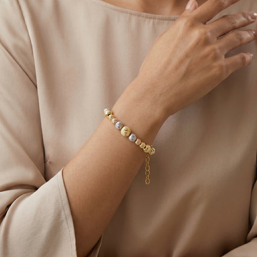 สร้อยข้อมือทองคำสามกษัตริย์เม็ดบอลสลับลายสุดพรีเมียม (Premium Three-king Gold Bracelet With Alternating Pattern Ball Beads.)