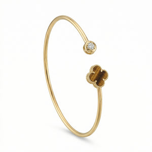 กำไลข้อมือโคลเวอร์ประดับหินไทเกอร์อายและเพชร ทองคำแท้ (Clover Bracelet Decorated With Tiger Eye Stones And Diamonds, Real Gold.)