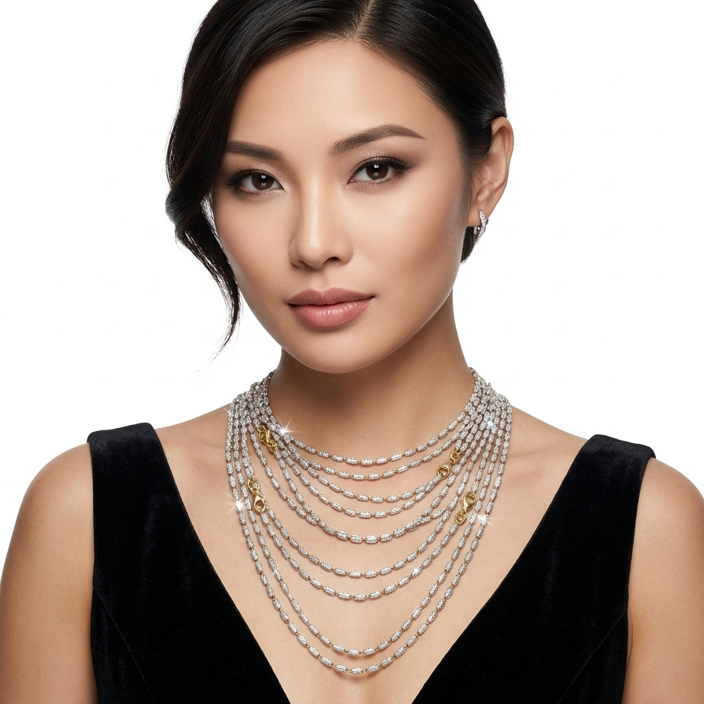 สร้อยคอสองกษัตริย์ดีไซน์ข้อต่อวงรีหลายสาย