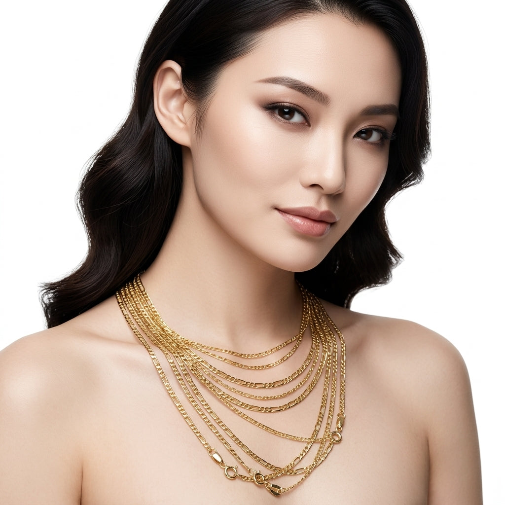 สร้อยคอทองคำหลายสายลายฟิกาโรสุดพรีเมียม