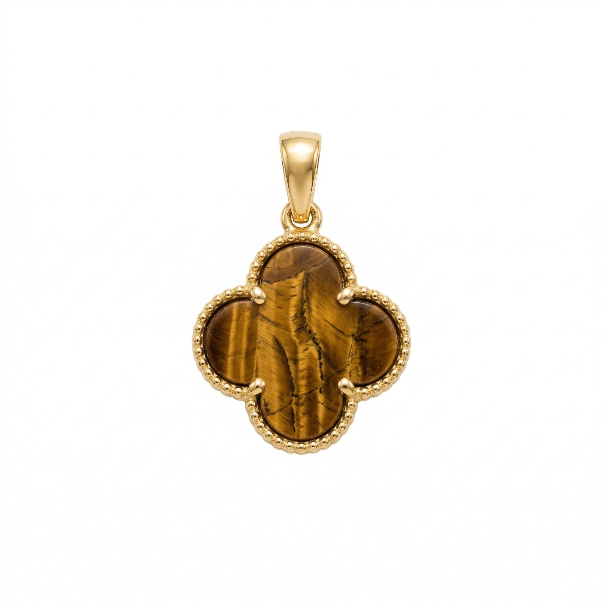 จี้โคลเวอร์ประดับหินไทเกอร์อาย (Tiger's Eye) ทองคำแท้ 18K